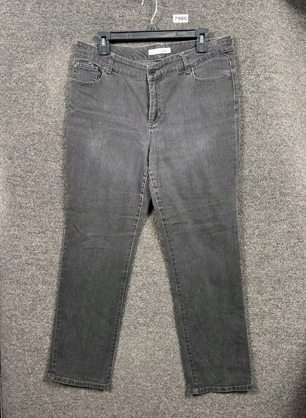 Chico’s Platinum Straight Jeans Women Size 2 Short US 12 Black Denim Stretch
